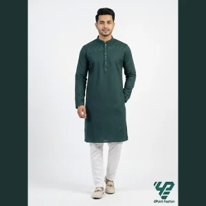 Exclusive Deep Green Panjabi with Zigzag Embroidery - 4point Fashion