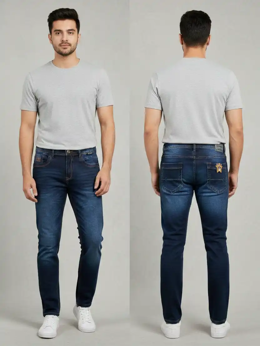 Combo Pack- Premium Men's Spandex Denim Jeans - Dark Solid & Light 3D Wash - Image 3